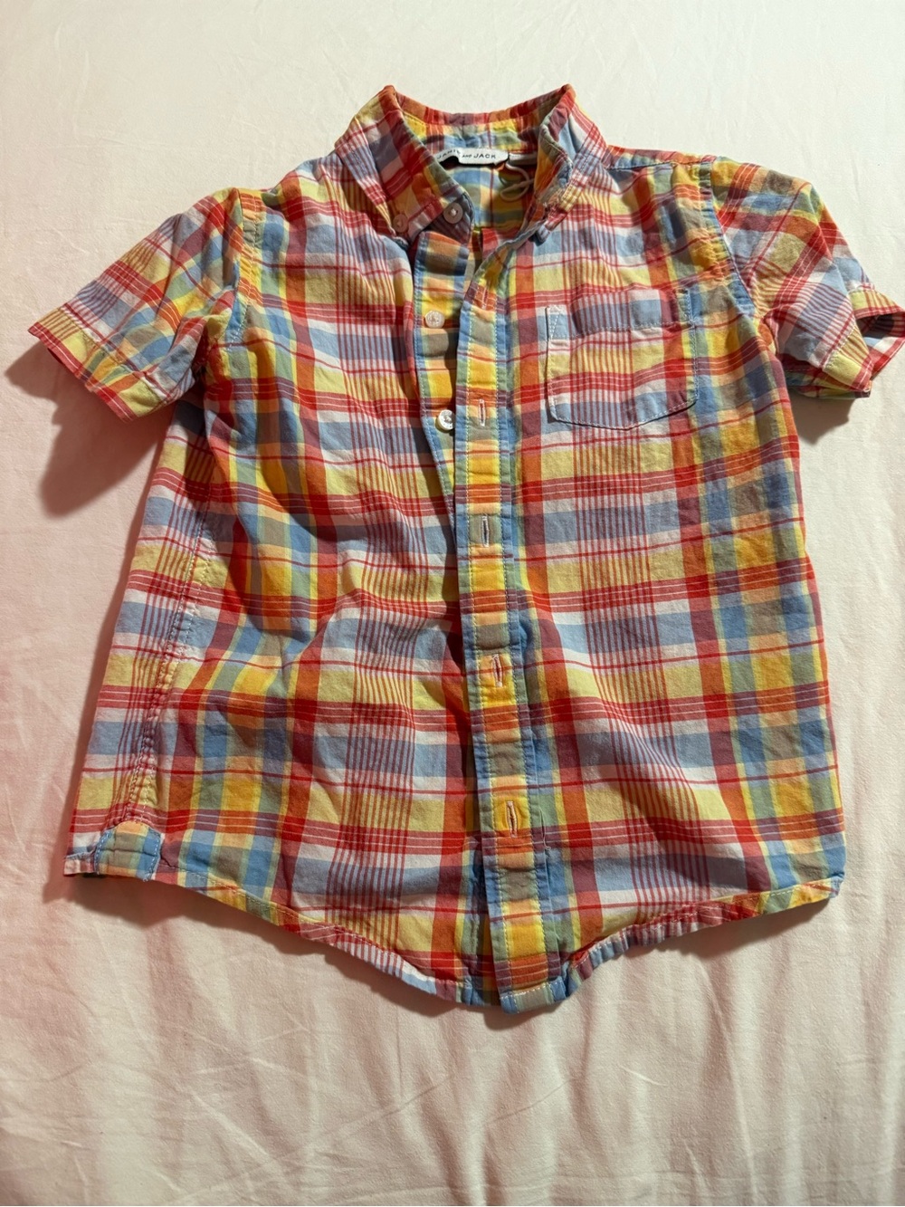 Janie and Jack Red, Yellow & Blue Plaid Short-Sleeve Button-Down - Picture 1 of 2